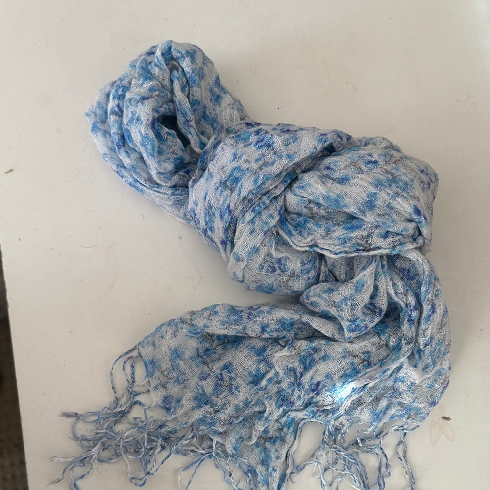 Blue & White Textured Knit Scarf | Soft Lightweight Boutique Wrap | Coastal Chic